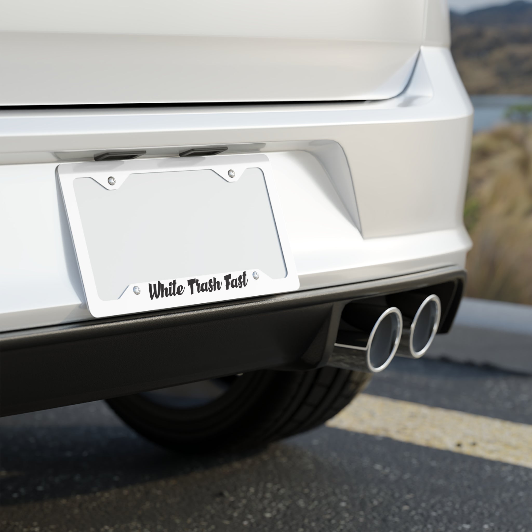 White Trash Fast Metal License Plate Frame